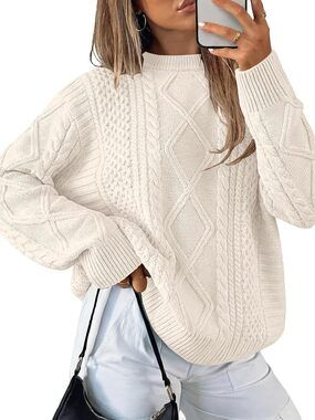 Sweaters for Women Oversized Cable Knit Pullover Fall Outfits (M)
